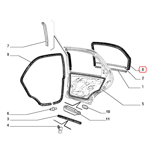 Goma Corredera Vidrio Fiat Siena Palio Dodge Forza 2008-2016 Trasero Derecho GOMA CORREDERA VIDRIO