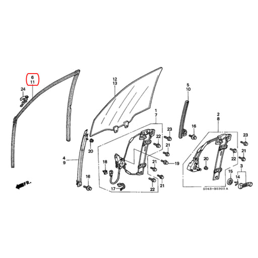 Goma Corredera Vidrio Honda Civic 1996-2000 Delantero Izquierdo GOMA CORREDERA VIDRIO