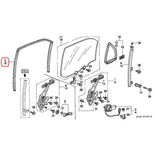 Goma Corredera Vidrio Honda Civic 1996-2000 Trasero Derecho GOMA CORREDERA VIDRIO