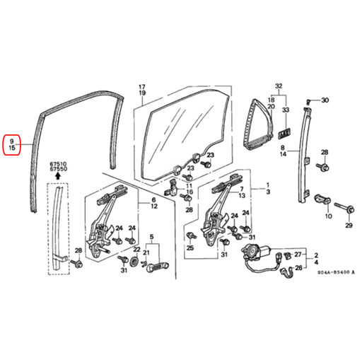 Goma Corredera Vidrio Honda Civic 1996-2000 Trasero Izquierdo GOMA CORREDERA VIDRIO