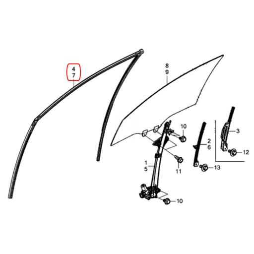 Goma Corredera Vidrio Honda Civic 2006-2011 Delantero Derecho GOMA CORREDERA VIDRIO