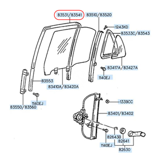 Goma Corredera Vidrio Hyundai Accent 1995-2006 Trasero Derecho GOMA CORREDERA VIDRIO