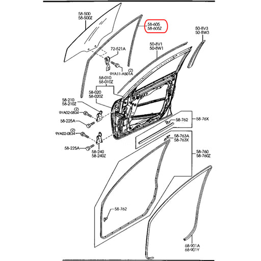 Goma Corredera Vidrio Mazda 3 2004-2009 Delantero Derecho GOMA CORREDERA VIDRIO