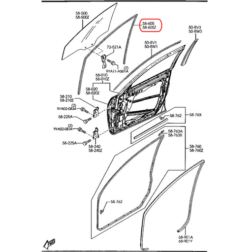 Goma Corredera Vidrio Mazda 3 2004-2009 Delantero Izquierdo GOMA CORREDERA VIDRIO