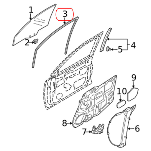 Goma Corredera Vidrio Mazda 6 2004-2009 Delantero Derecho GOMA CORREDERA VIDRIO