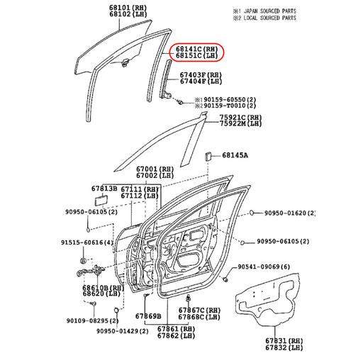 Goma Corredera Vidrio Toyota Corolla 2003-2008 Delantero Derecho GOMA CORREDERA VIDRIO
