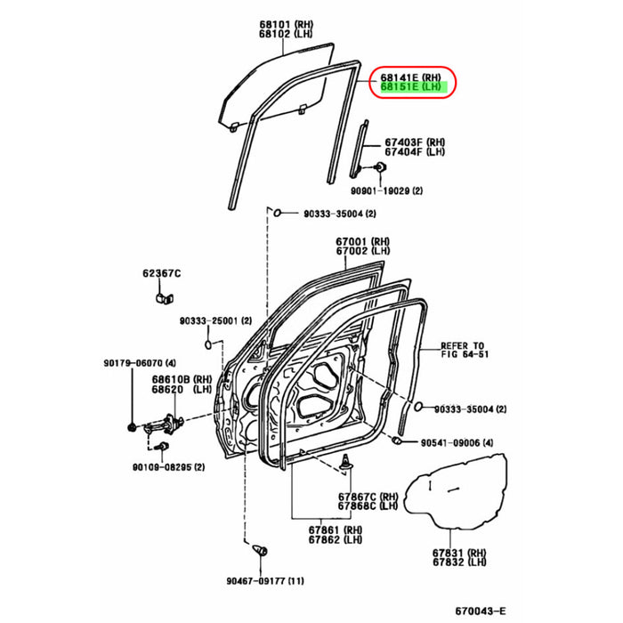 Goma Corredera Vidrio Toyota Land Cruiser Fj90 Prado Merú 1990-2009 Delantero Derecho GOMA CORREDERA VIDRIO
