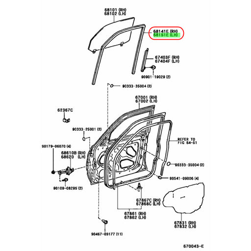 Goma Corredera Vidrio Toyota Land Cruiser Fj90 Prado Merú 1990-2009 Delantero Izquierdo GOMA CORREDERA VIDRIO