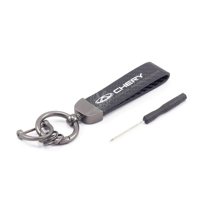 Llavero Lujo Metal Y Fibra Carbono Para Propietario Vehículos Chery LLAVERO CUERO